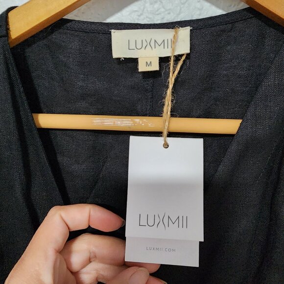 LUXMII Safari Black Wrap Linen Dress Size Medium Sustainably and Ethically Made - Picture 7 of 11